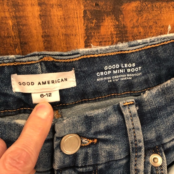 Good American Medium Blue Raw-Hem Crop Mini Boot Jeans - Picture 2 of 13